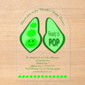 妊娠ポップ・アートの準備グリーンピーカスタムの赤ちゃんシャワー アクリル招待状 (正面)