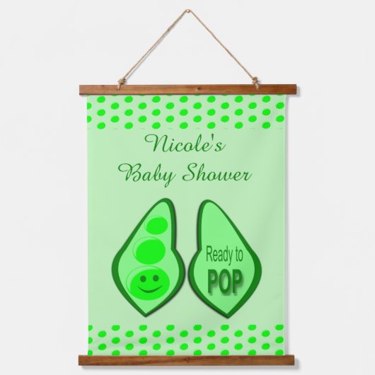 妊娠ポップ・アートの準備グリーンピーベイビーシャワーカスタム 吊り下げ型タペストリー (正面)