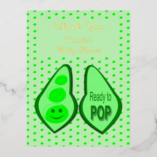 妊娠ポップ・アートの準備グリーンピーベイビーシャワーカスタム 箔シーズンポストカード (正面)