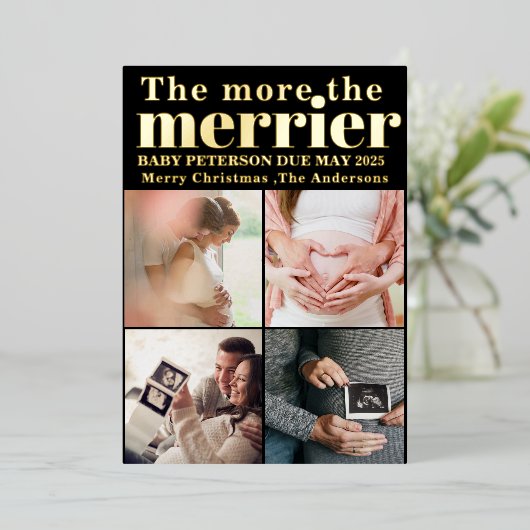 妊娠メリー発表のクリスマス 箔招待状 (立ち正面)