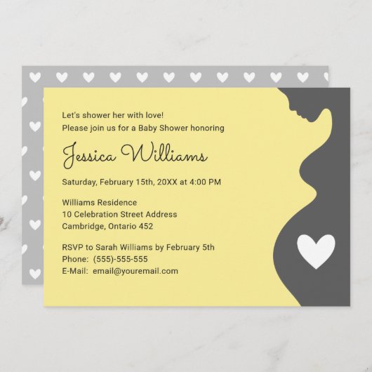 妊娠モダン女の赤ん男女兼用坊シャワー 招待状 (正面/裏面)