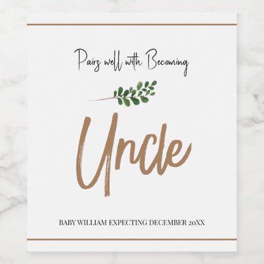 妊娠ユニークベビー発表のおじさんになる ワインラベル (シングルラベル)