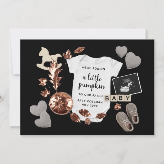 妊娠リビール秋感謝祭カボチャベビー 案内状 (正面)