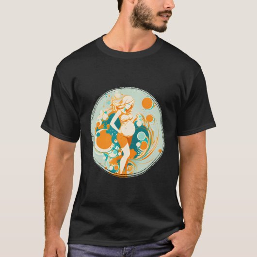 妊娠中かわいらしの母親を持つ家族 Tシャツ (正面)