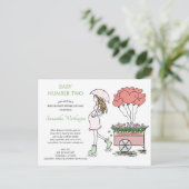 妊娠中のお母さん第2ベビー散水シャワーbyメール インビテーションポストカード (スタンド正面)