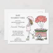 妊娠中のお母さん第3ベビーふりかけシャワーバイメール インビテーションポストカード (正面/裏面)