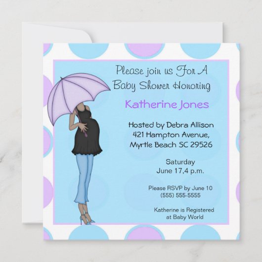 妊娠中のアフリカ系アメリカ人のママシャワー招待状 招待状 (正面)