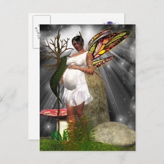 妊娠中のアフリカ系アメリカ人の妖精はがき 案内ポストカード (正面/裏面)