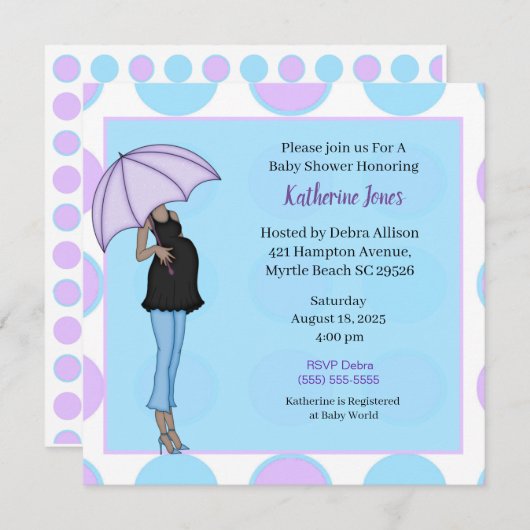 妊娠中のアフリカ系アメリカ人マムシャワー招待状 招待状 (正面/裏面)