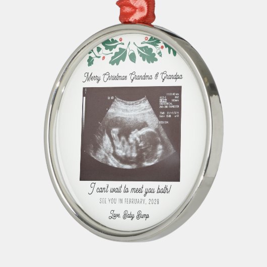妊娠中のクリスマスツリーのデコ超音波家族 メタルオーナメント (左)