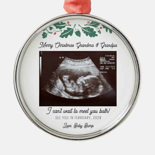 妊娠中のクリスマスツリーのデコ超音波家族 メタルオーナメント (正面)