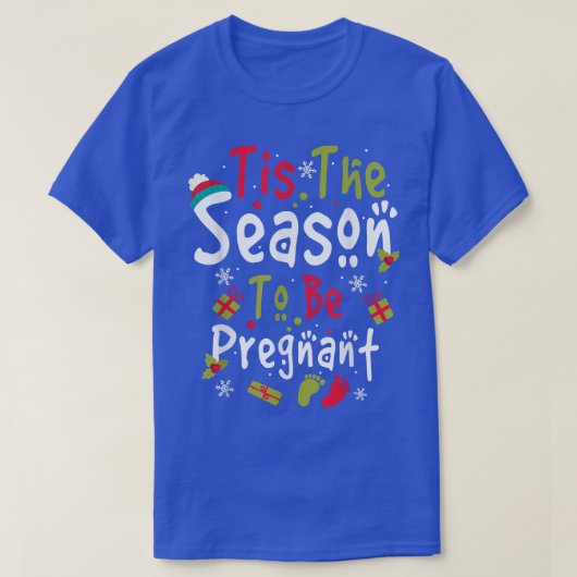 妊娠中のクリスマスベビー足 Tシャツ (デザイン正面)