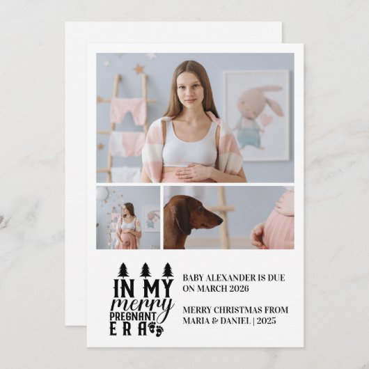 妊娠中のクリスマスメリーの3枚 シーズンカード (正面/裏面)