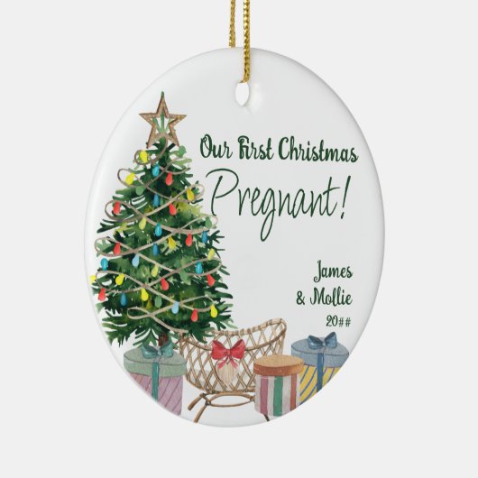妊娠中のソノグラム写真クリスマスツリーとクリブ セラミックオーナメント (右)