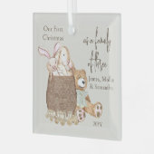 妊娠中のテディベアとトイバスケットの3つの家族 ガラスオーナメント (正面左)