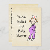 妊娠中のナースベビーシャワー、ベージュ インビテーションポストカード (正面/裏面)