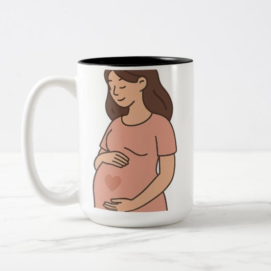 妊娠中のママのマグカップ – かわいい妊婦の漫画コーヒー ツートーンマグカップ (左)