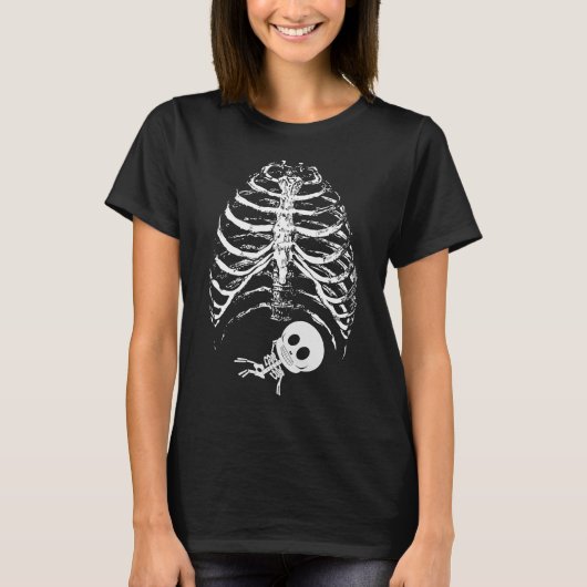 妊娠中のママ骨格リブケージ Tシャツ (正面)