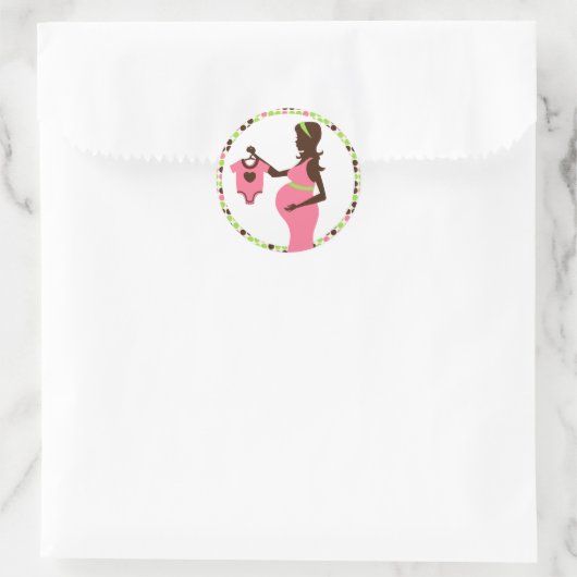 妊娠中の女性と赤ちゃん服の封筒用シール ラウンドシール (バッグ)
