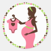 妊娠中の女性と赤ちゃん服の封筒用シール ラウンドシール (正面)