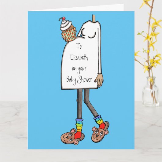 妊娠中の女性の中程度の肌トーン赤ちゃんシャワー カード (黄色い花)