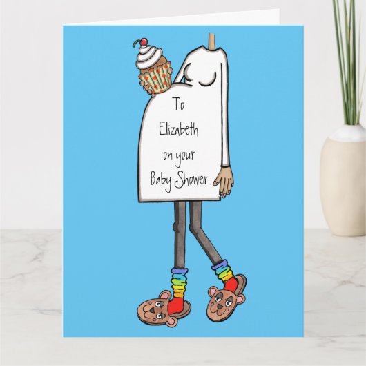 妊娠中の女性の中程度の肌トーン赤ちゃんシャワー カード (正面)