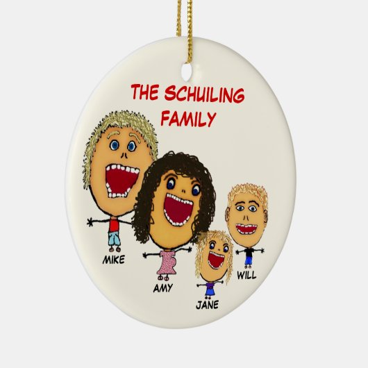 妊娠中の母と4漫画のクリスマスファミリー セラミックオーナメント (右)