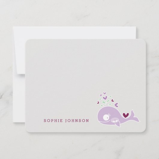 妊娠中の母パープルホエールツインガールズベビーシャワー サンキューカード (正面)