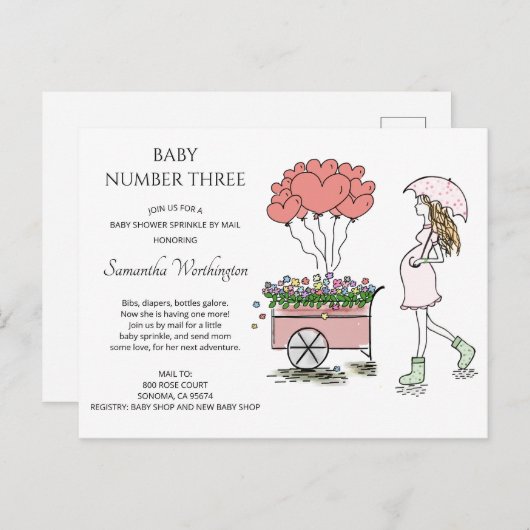 妊娠中の母ベビーシャワーをメールで振る インビテーションポストカード (正面/裏面)