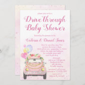 妊娠中の赤ちゃんシャワーで車を運転する 招待状 (正面/裏面)