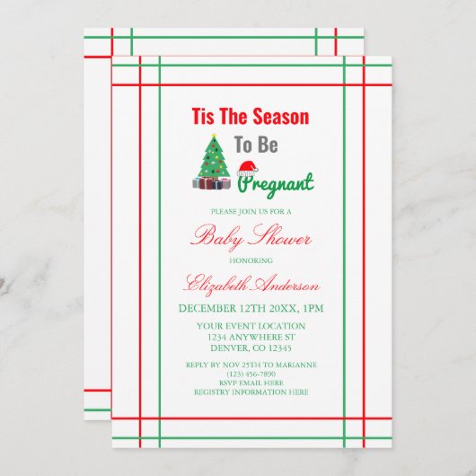 妊娠中の赤ちゃんシャワーの季節 招待状 (正面/裏面)