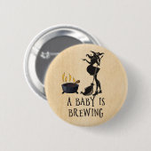 妊娠中の魔女のマタニティー・ベイビーシャワーボタン 缶バッジ (正面&裏面)