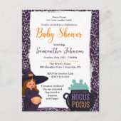 妊娠中の魔女ハロウィーン赤ちゃんシャワー衣装パーティー インビテーションポストカード (正面)