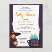 妊娠中の魔女ハロウィーン赤ちゃんシャワー衣装パーティー インビテーションポストカード (正面)