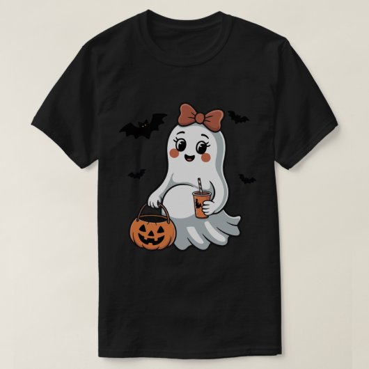 妊娠中ゴースト ハロウィン アナウンス | マタニティ Tシャツ (デザイン正面)