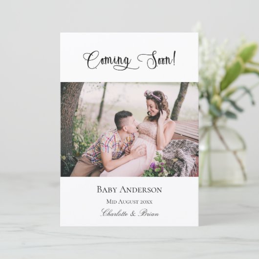 妊娠中来間の妊娠ベビー写真ピンク 案内状 (スタンド正面)