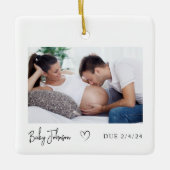 妊娠写真 ハート 赤ちゃん 2024年出産予定 セラミックオーナメント (正面)