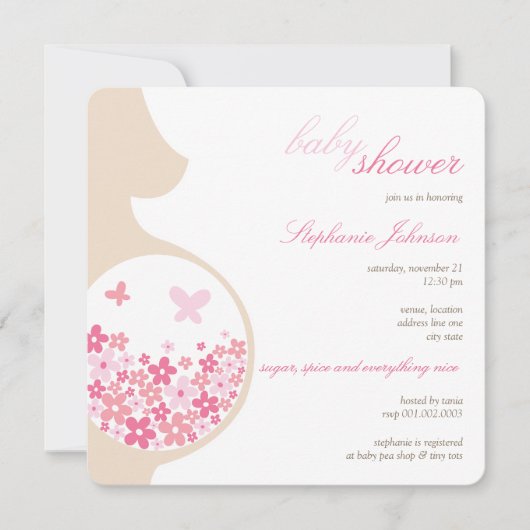 妊娠及びピンクのデイジーの女の子のベビーシャワーの招待 招待状 (正面)