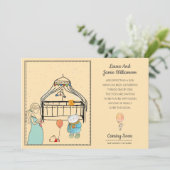 妊娠告知ウォーターカラーピーチ男の赤ちゃん 案内状 (スタンド正面)