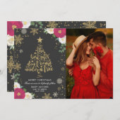 妊娠告知クリスマスのフォトカードフローラ シーズンカード (正面/裏面)