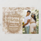 妊娠告知クリスマスの写真カー素朴ド シーズンカード (正面/裏面)