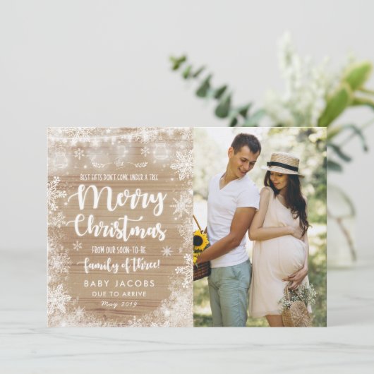 妊娠告知クリスマスの写真カー素朴ド シーズンカード (スタンド正面)