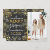 妊娠告知クリスマスの写真カー素朴ド シーズンカード (正面/裏面)