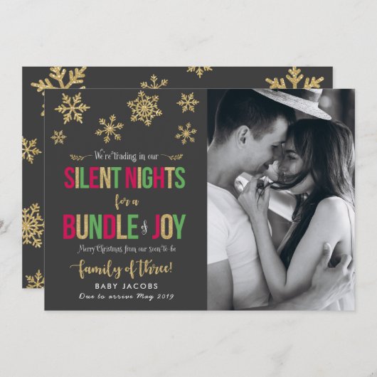 妊娠告知クリスマスフォトカードシンプル シーズンカード (正面/裏面)