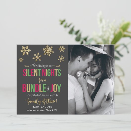 妊娠告知クリスマスフォトカードシンプル シーズンカード (スタンド正面)