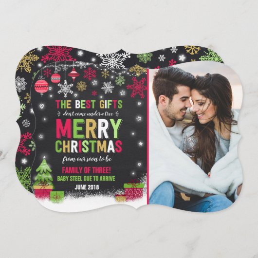 妊娠告知クリスマスフォトカードレッド シーズンカード (正面/裏面)