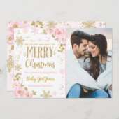 妊娠告知クリスマスフォトカード金ゴールド シーズンカード (正面/裏面)