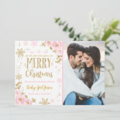 妊娠告知クリスマスフォトカード金ゴールド シーズンカード (スタンド正面)