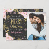 妊娠告知クリスマス·フォトカード金ゴールド 案内状 (正面/裏面)