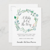 妊娠告知ピンクグリーンフローラリース 案内ポストカード (正面/裏面)